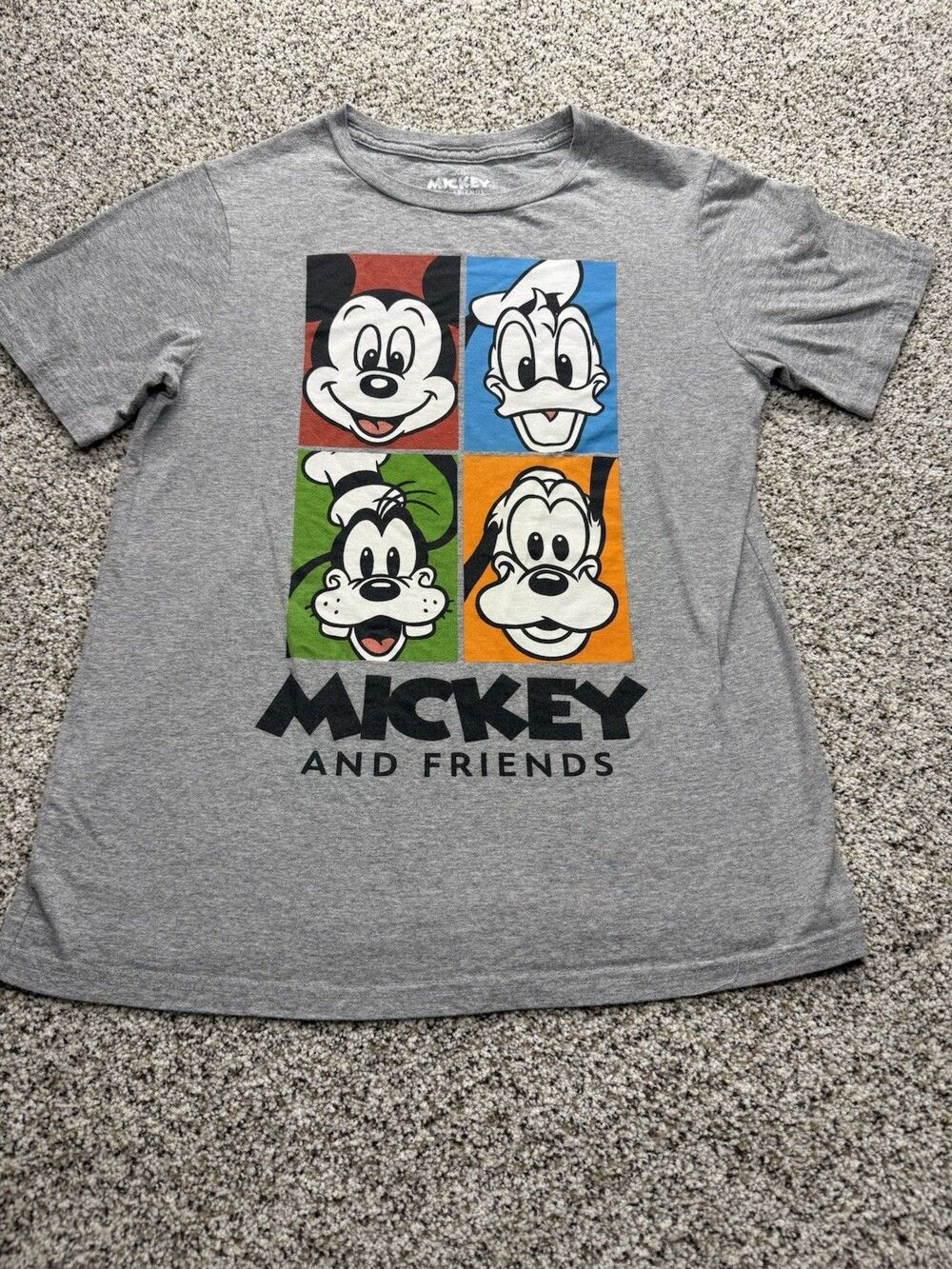 Disney Mickey and Friends Graphic T-Shirt Mens Small Grey Donald Goofy Pluto